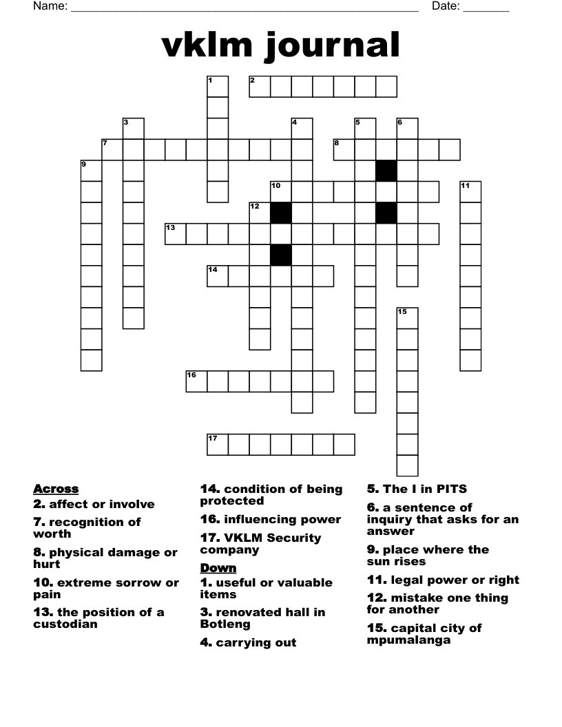 vklm journal Crossword WordMint