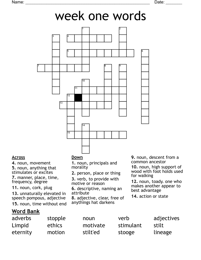 week one words Crossword WordMint