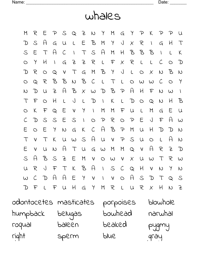whales Word Search WordMint