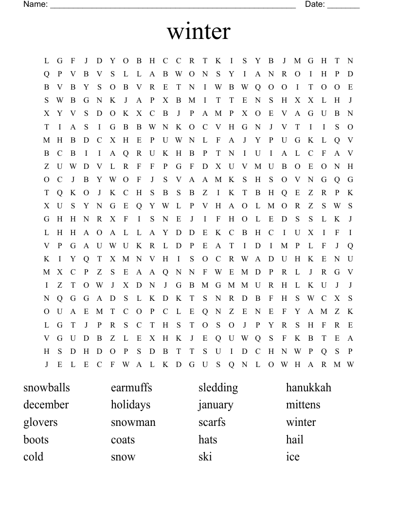 winter Word Search WordMint