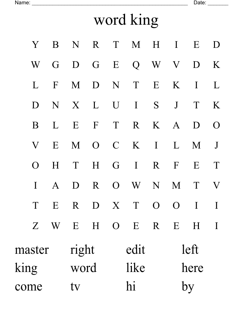 word king Word Search WordMint