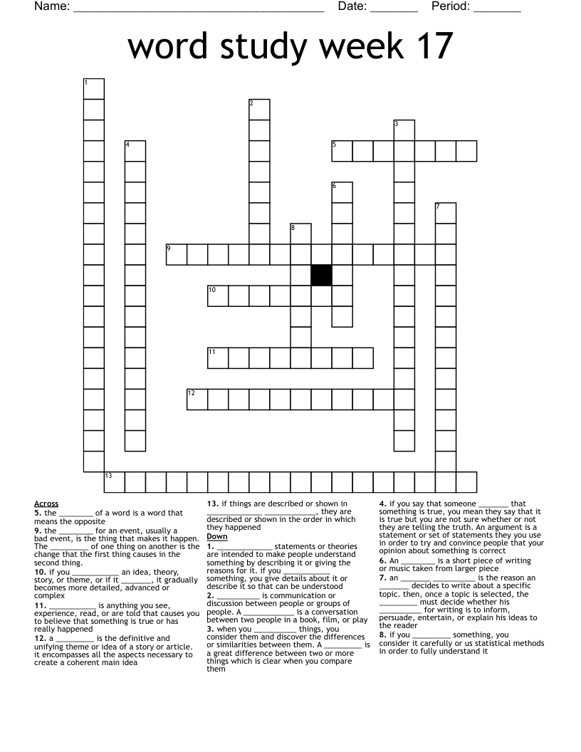 word study week 17 Crossword WordMint
