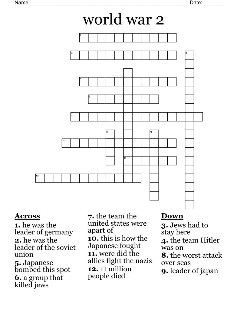 world war 2 Crossword WordMint