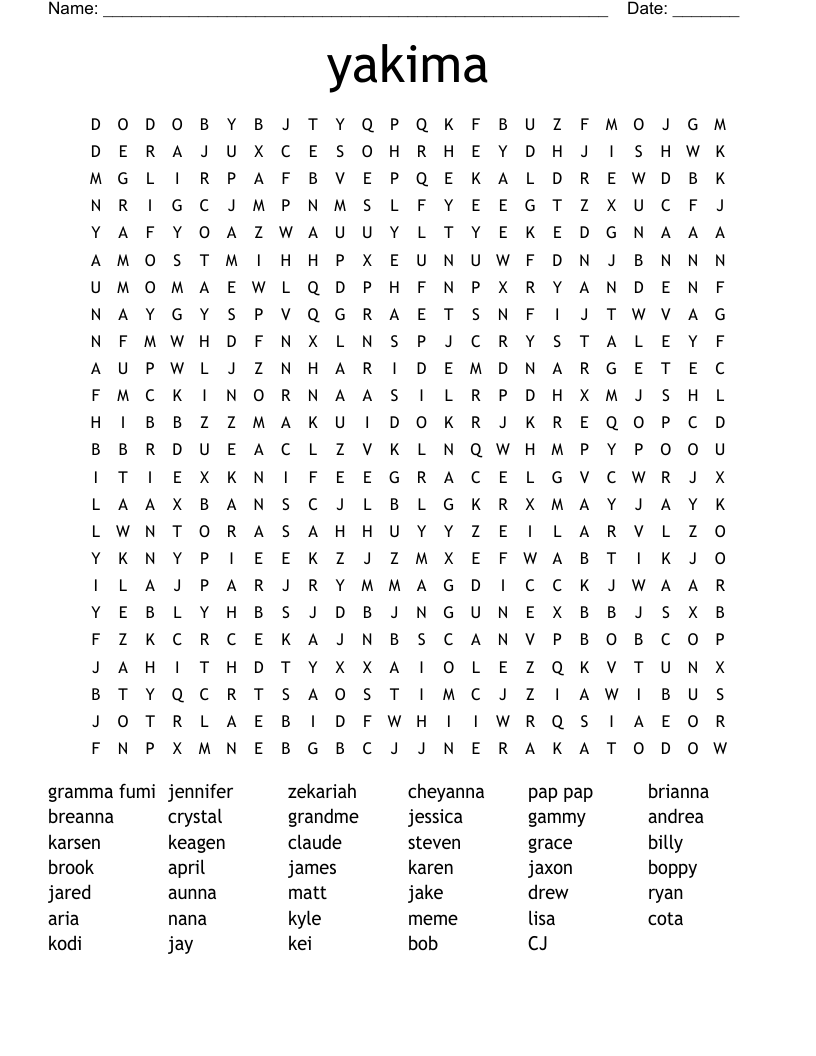 yakima Word Search WordMint