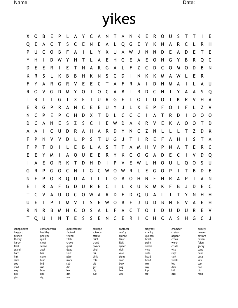 yikes Word Search WordMint