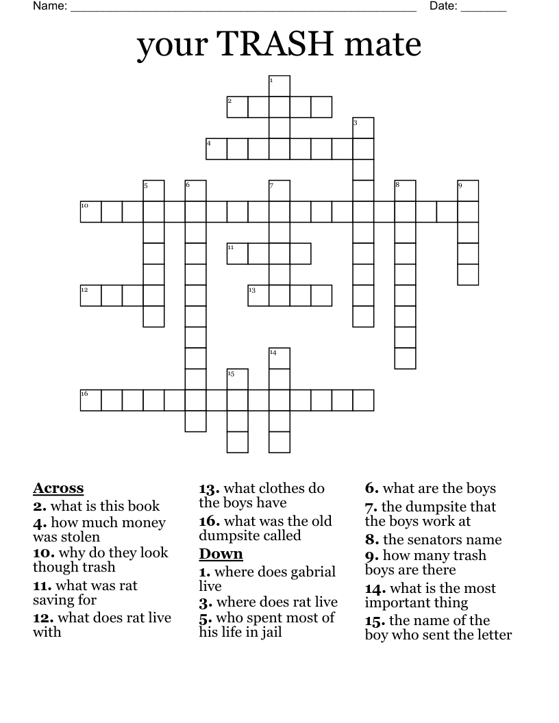 your TRASH mate Crossword WordMint