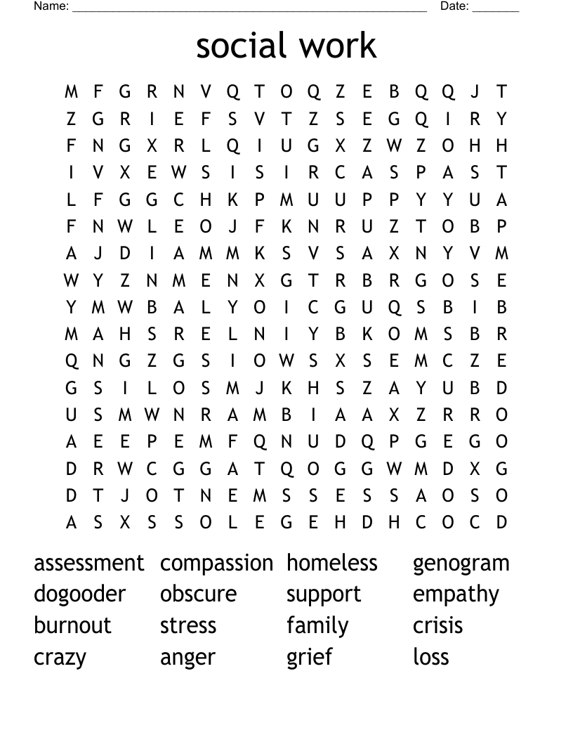 social work Word Search WordMint