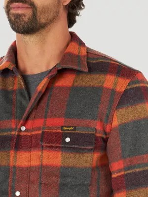 Men's Wrangler Quilt Lined Flannel Shirt Jacket In Blaze Orange