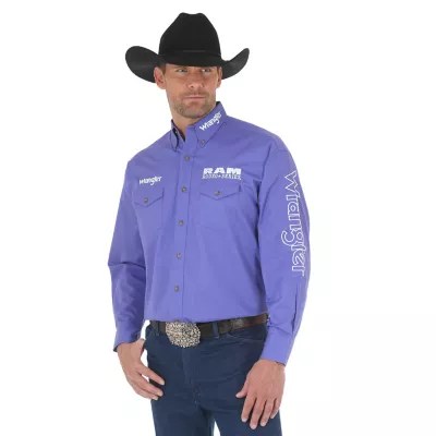 Men's Wrangler® RAM Rodeo Series Logo Long Sleeve Button Down Solid