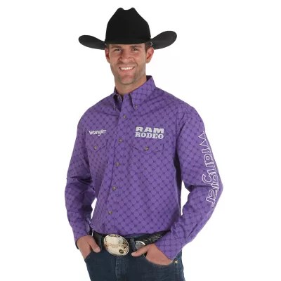 Men's Wrangler® Logo RAM RODEO Long Sleeve Button Down Print Shirt