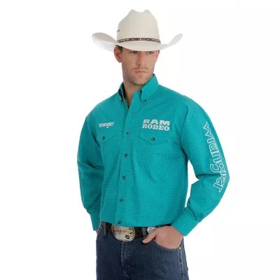 Men's Wrangler® Logo Ram Rodeo Series Western Snap Printed Shirt Mens