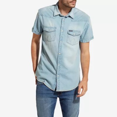 Men's Short Sleeve Western Snaps Denim Shirt Mens Shirts by Wrangler®