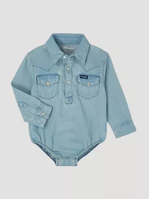 Baby Boy Long Sleeve Denim Bodysuit with Western Snap Placket Boys