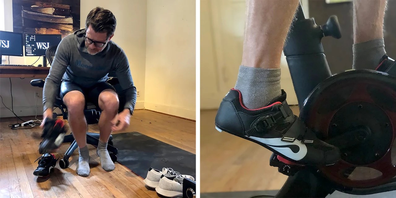 Peloton riders must wear cycling shoes. Putting them on, clipping them