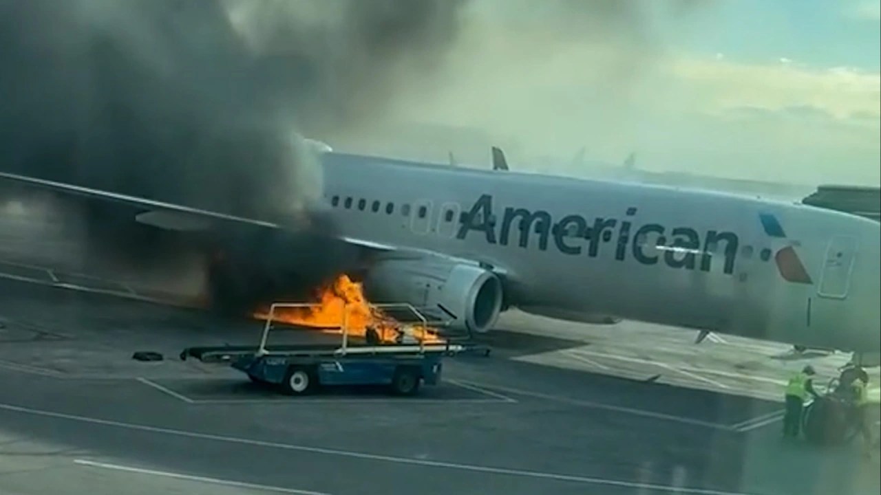 Watch American Airlines Plane Catches Fire at Denver Airport