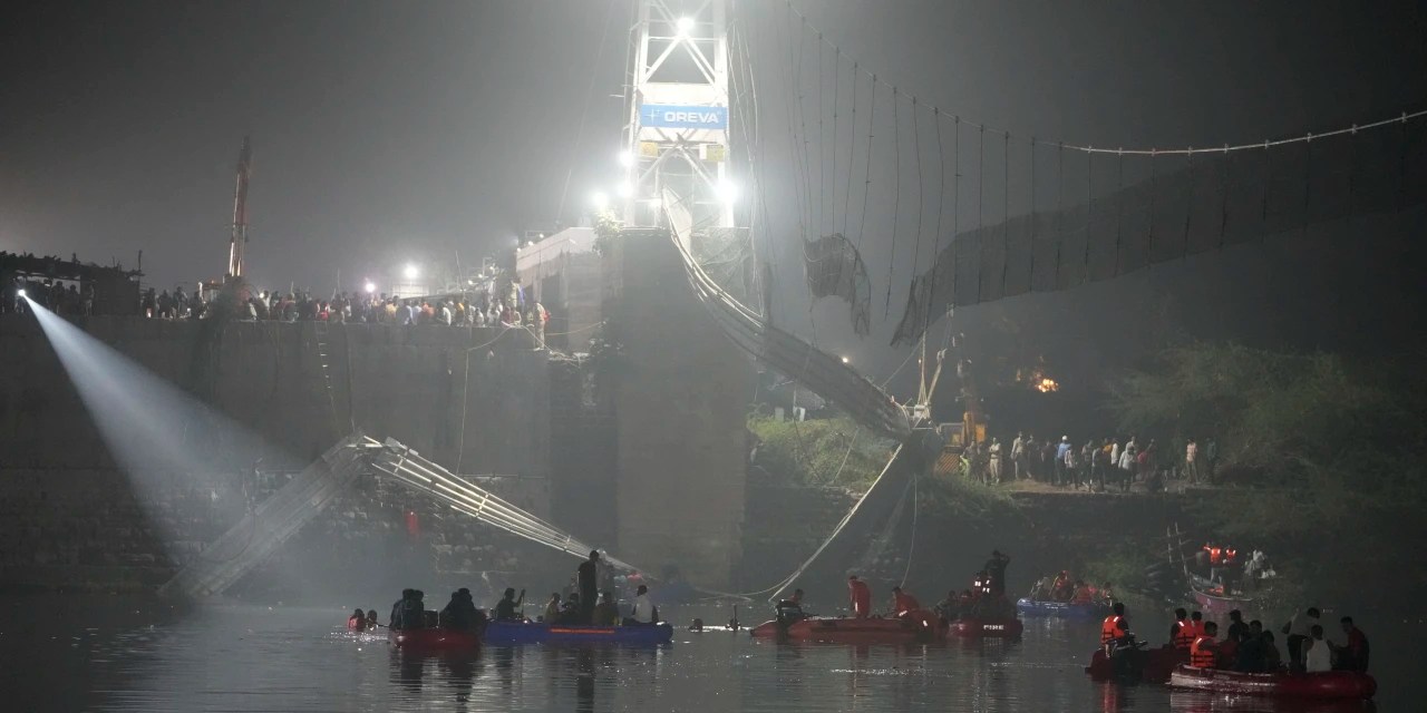 Collapse of Overcrowded Suspension Bridge Kills 68 in India’s Gujarat