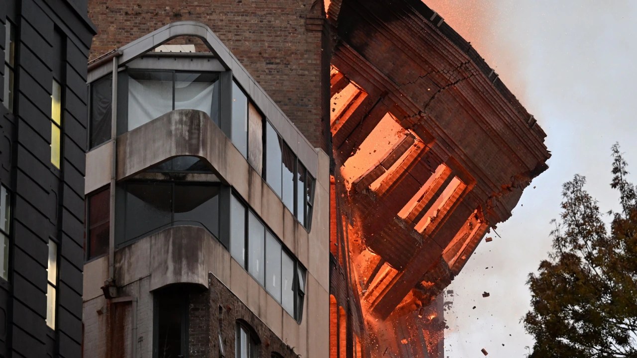 Watch Building Collapses as Massive Fire Breaks Out in Central Sydney