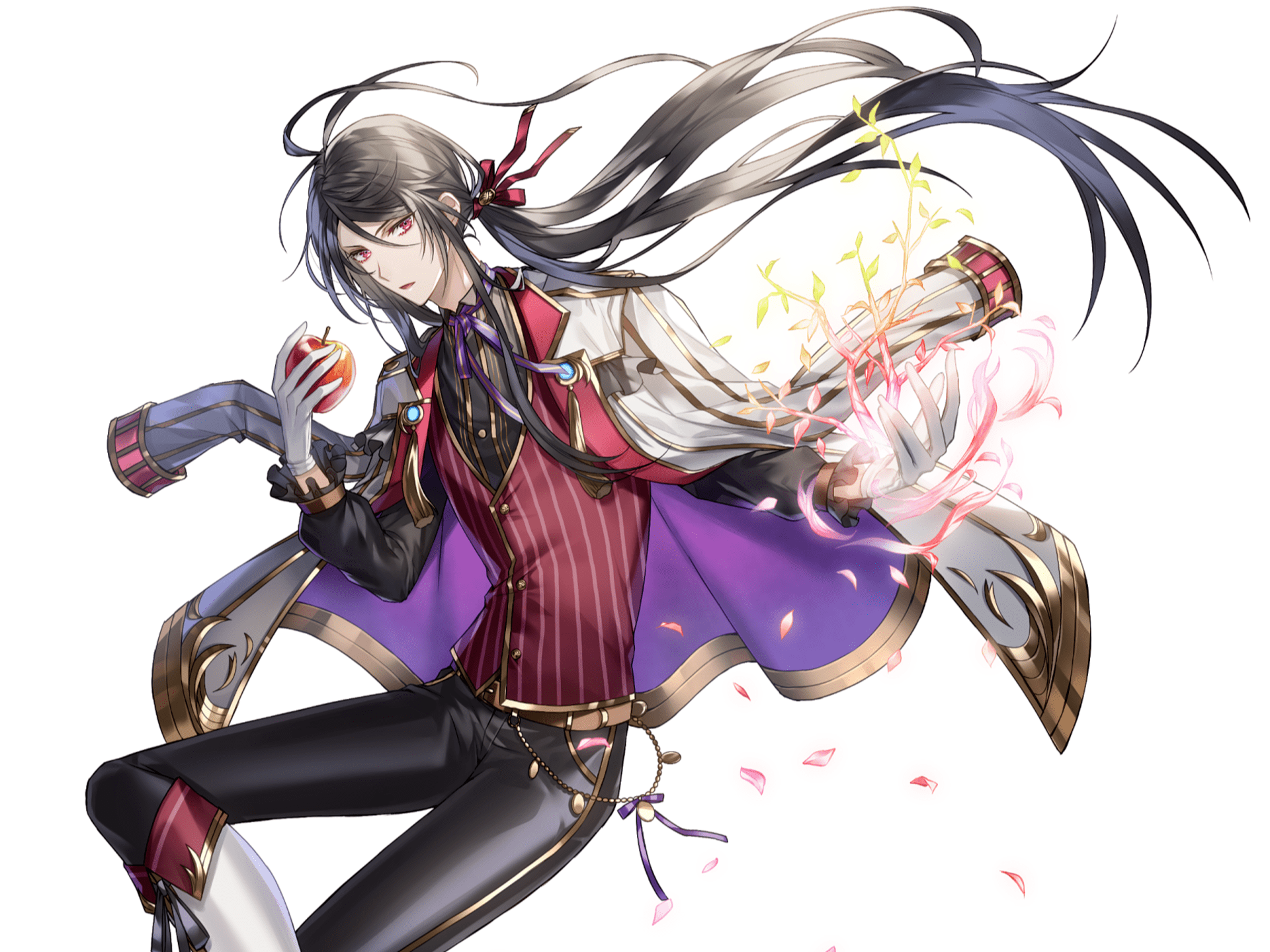 Download Red Eyes Long Hair Black Hair Apple Anime Original HD Wallpaper by あいるむ