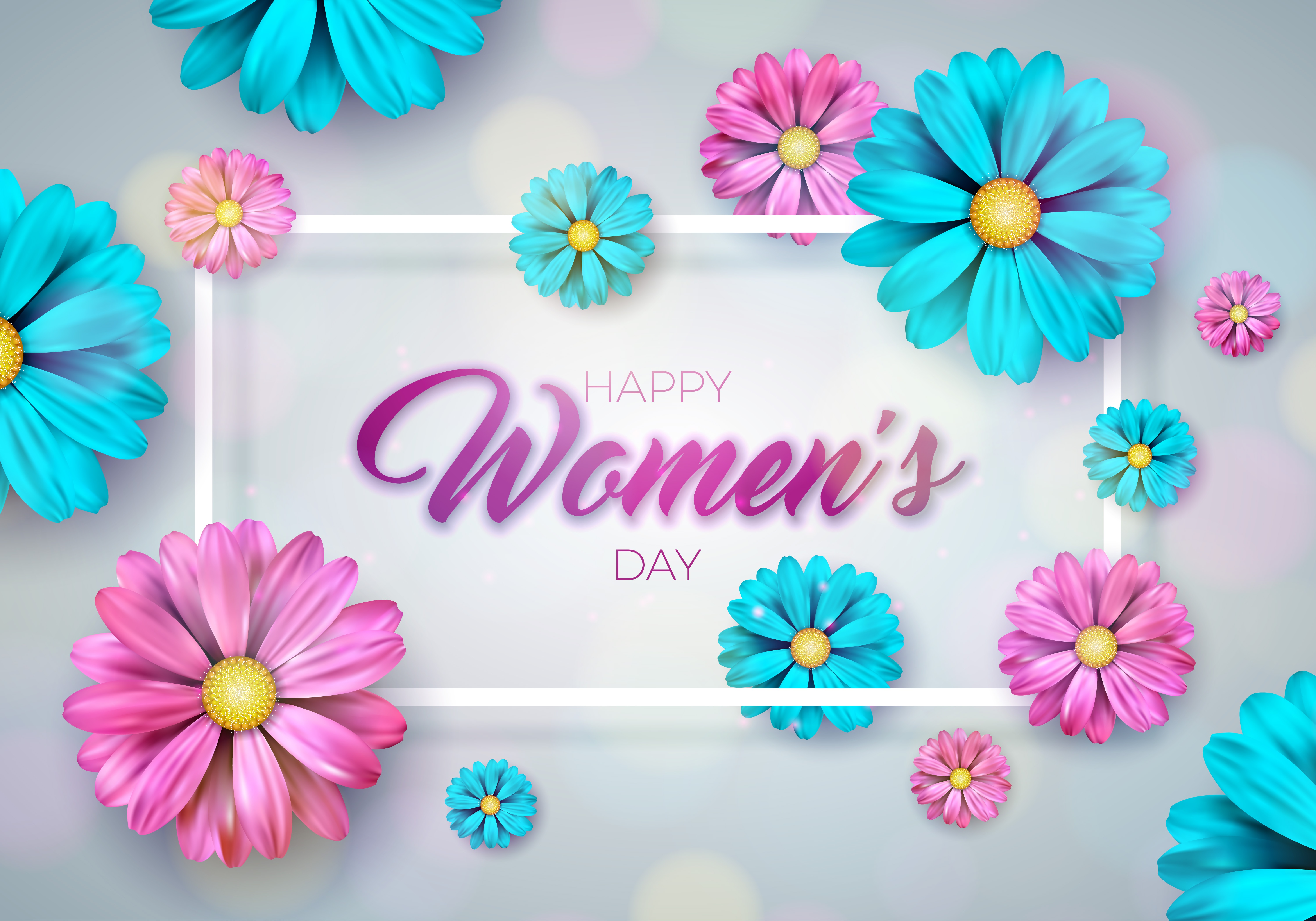 Download Pink Flower Blue Flower Flower Happy Women's Day Holiday Women