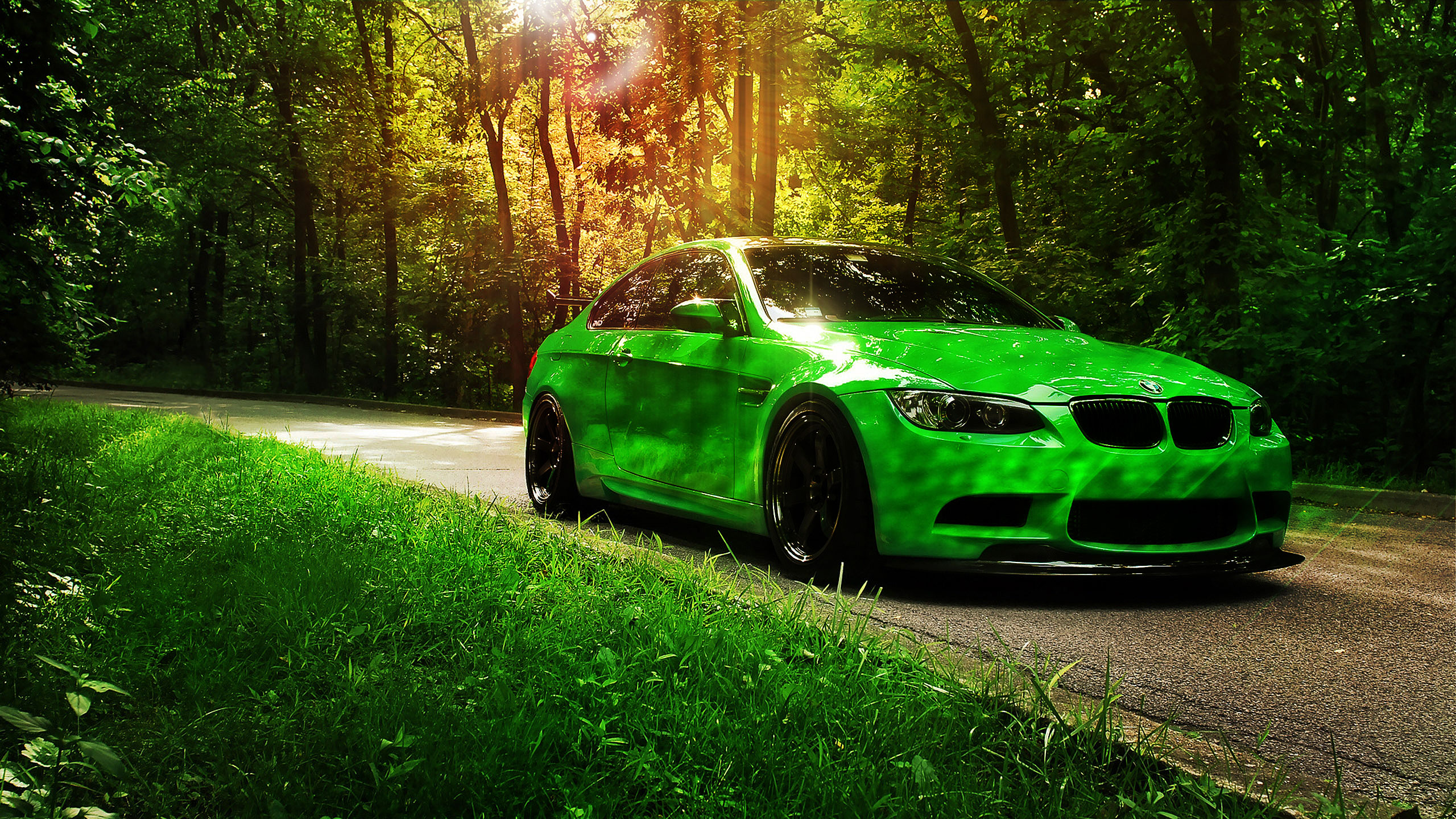 HD Wallpaper Green BMW on Scenic Drive