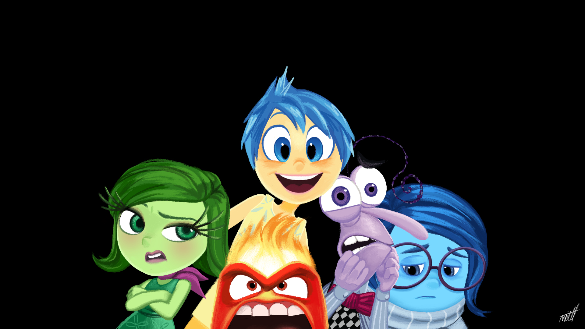 Inside Out Emotions HD Wallpaper Featuring Joy, Sadness, Anger