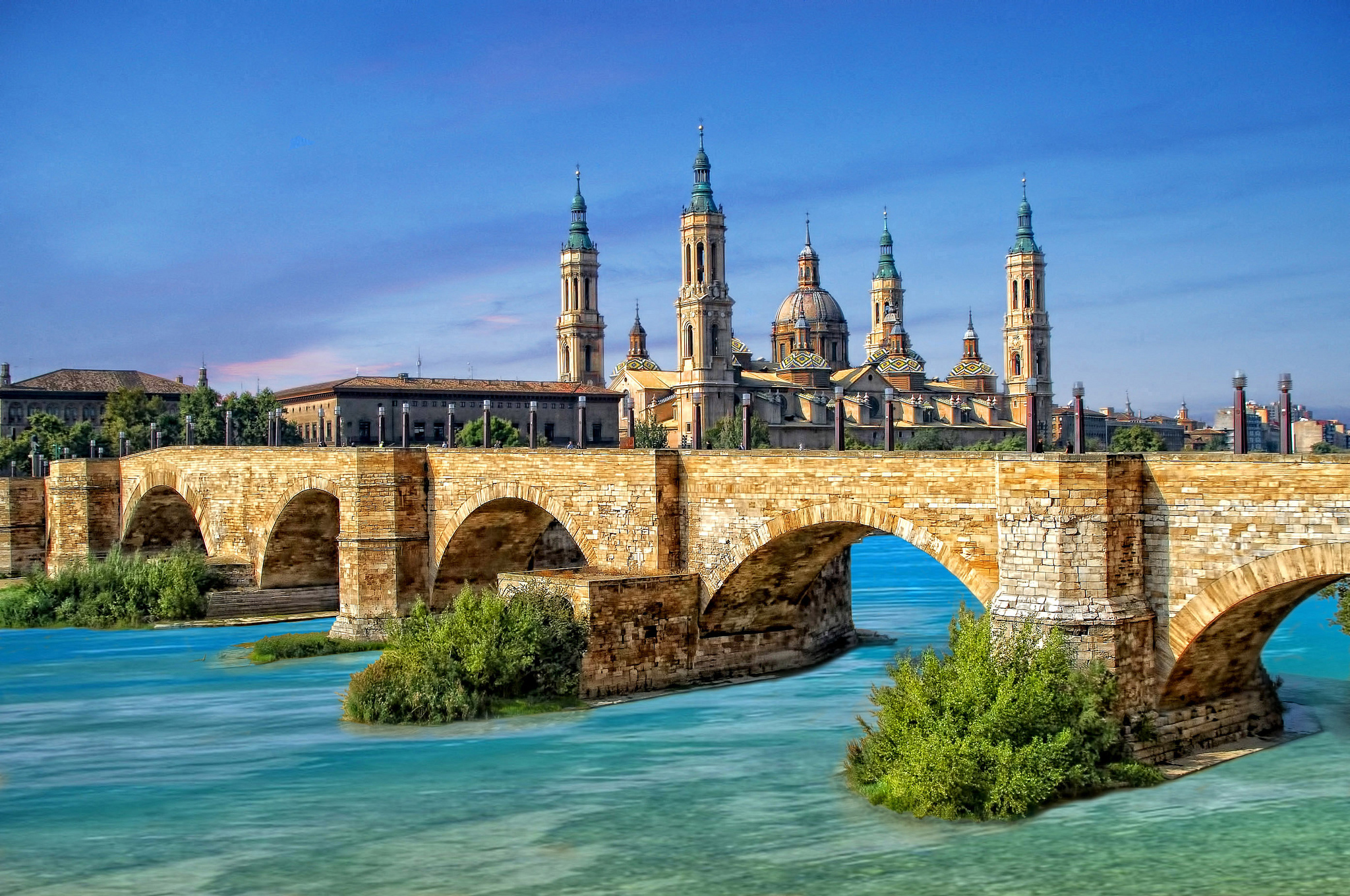 Download Spain Zaragoza Bridge Man Made City HD Wallpaper