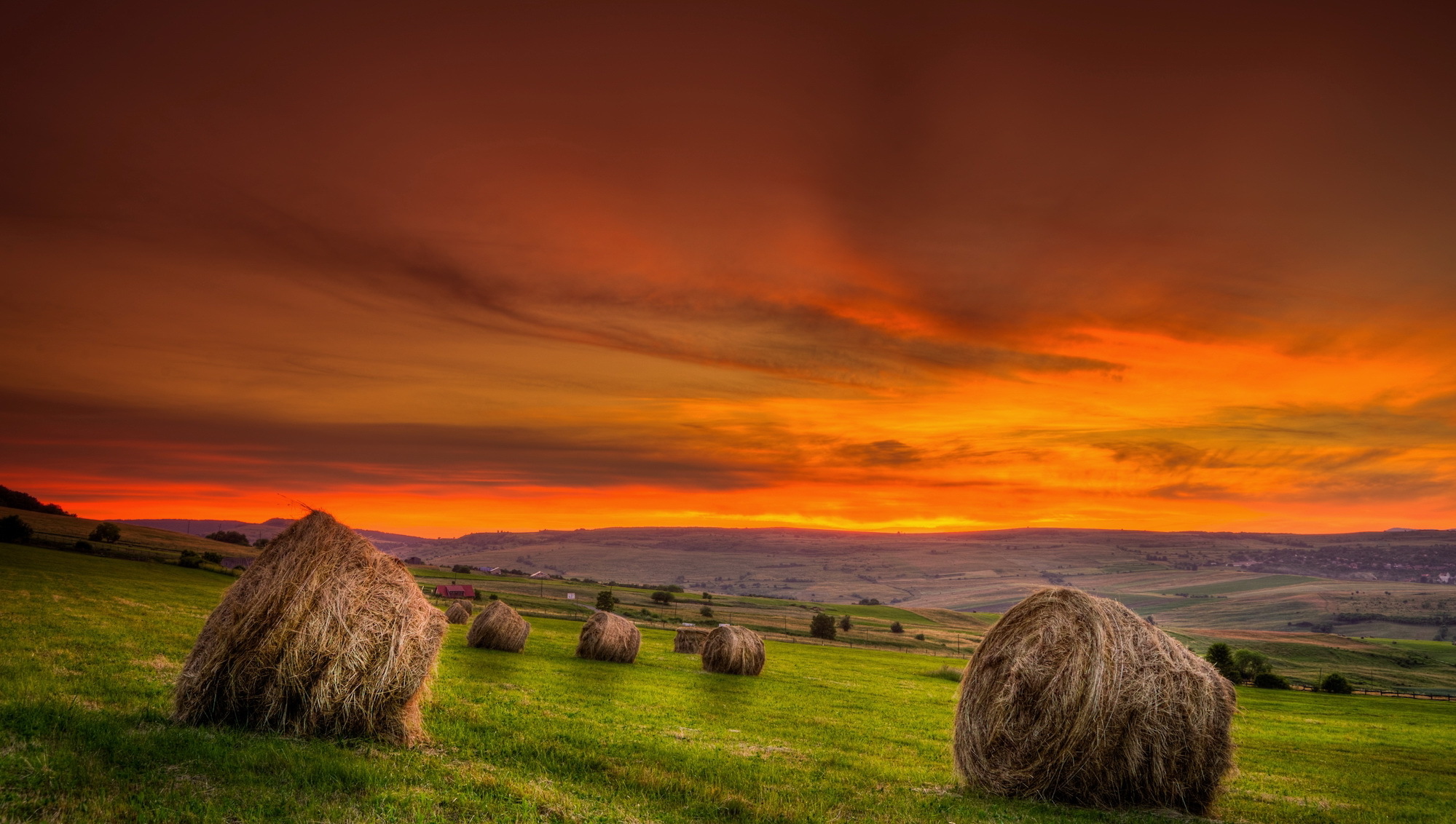 Download Sky Horizon Landscape Grass Haystack Field Photography Sunset