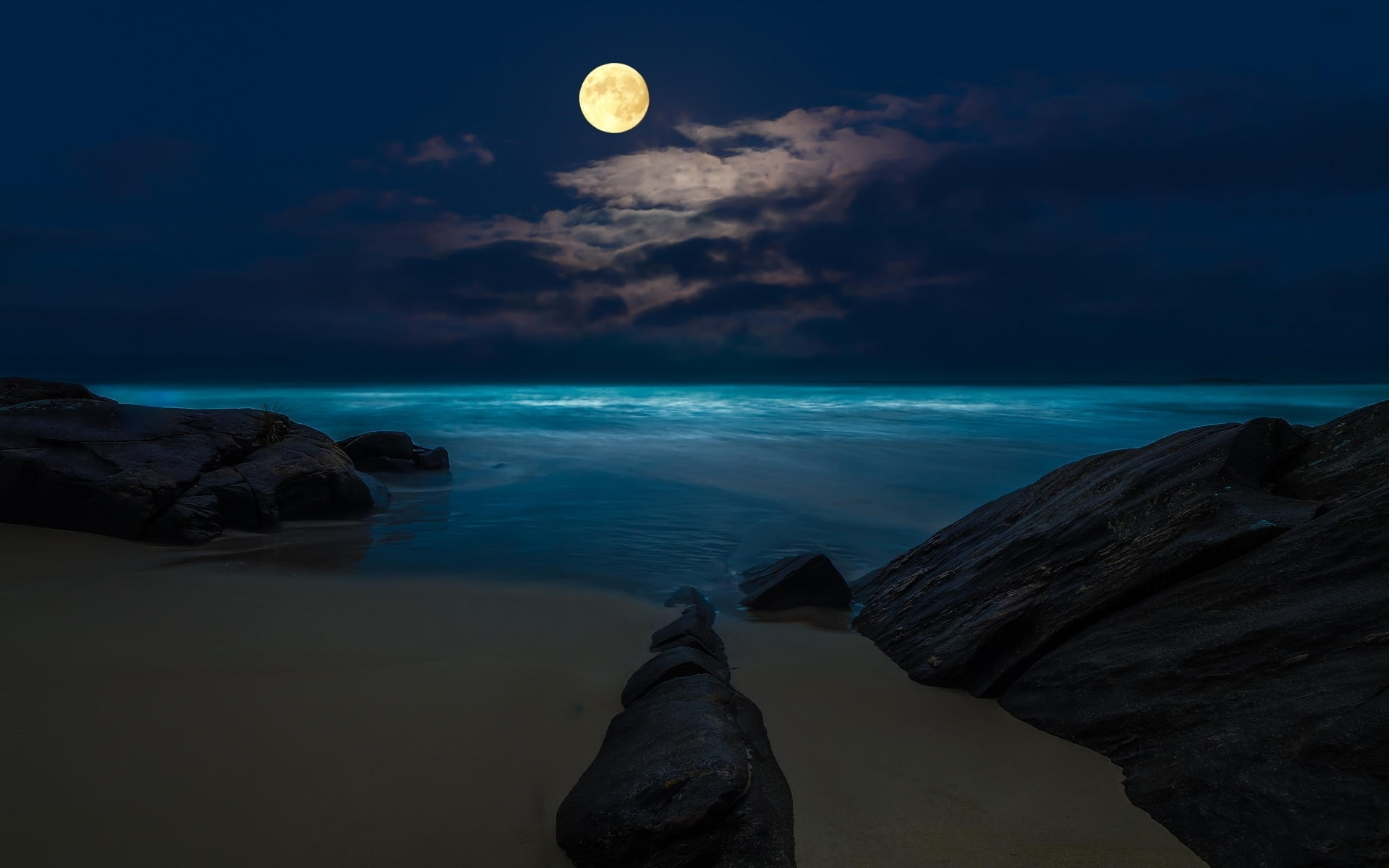 Full Moon over Beach HD Wallpaper Background Image