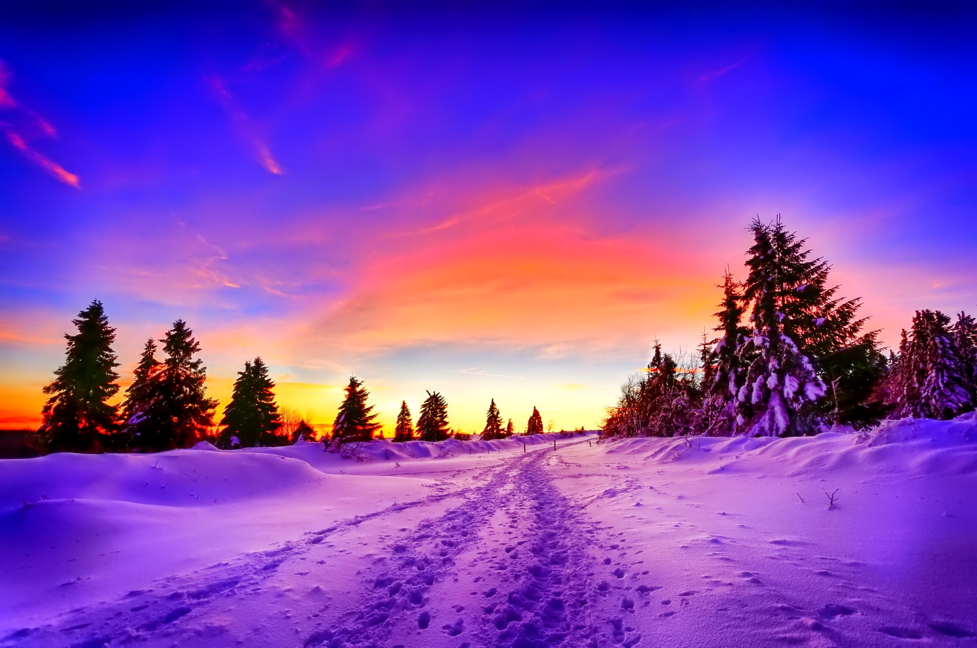 Winter Snow Sunset Wallpaper