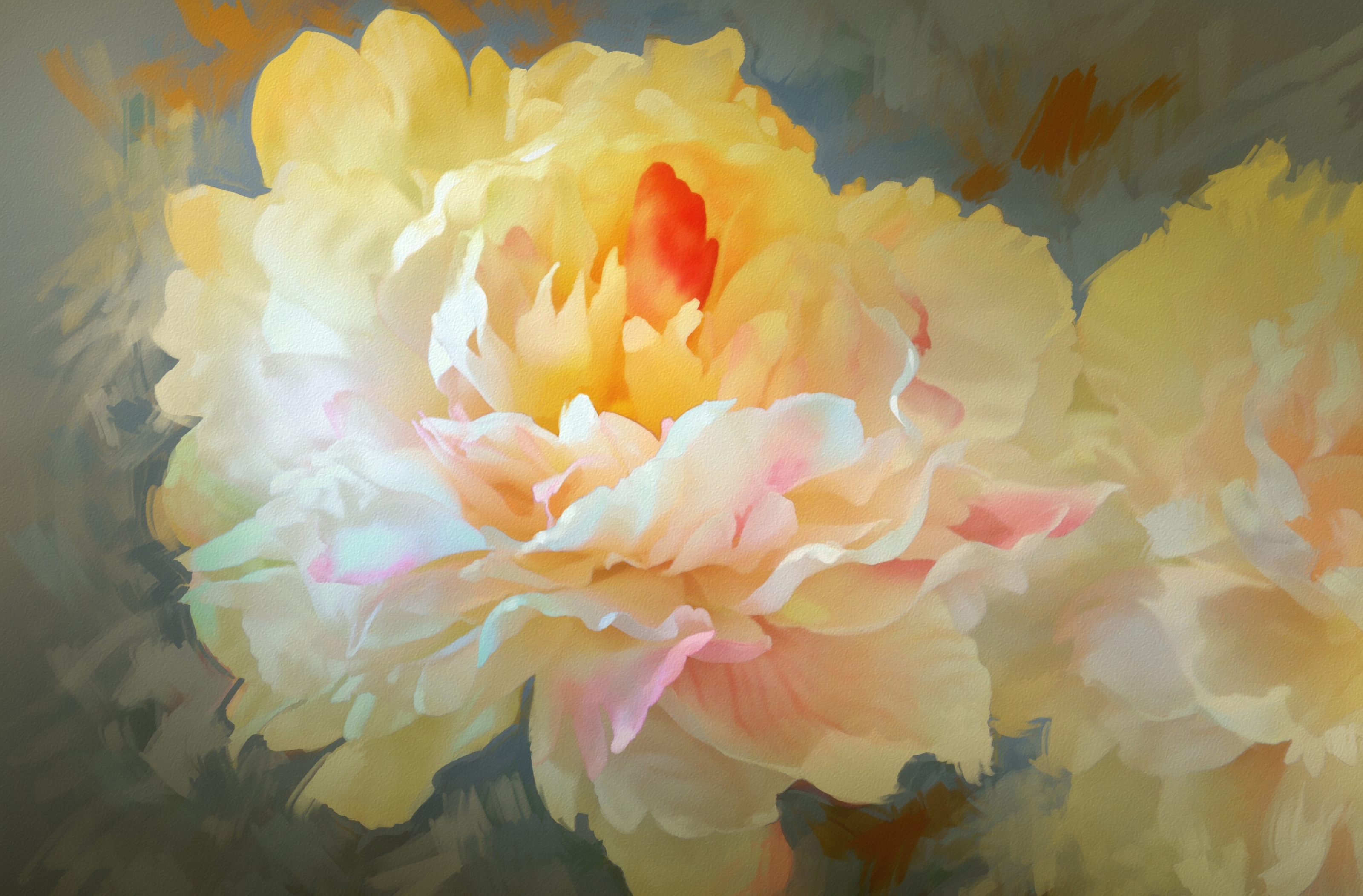 Download Peony Painting Peach Flower Artistic Flower HD Wallpaper
