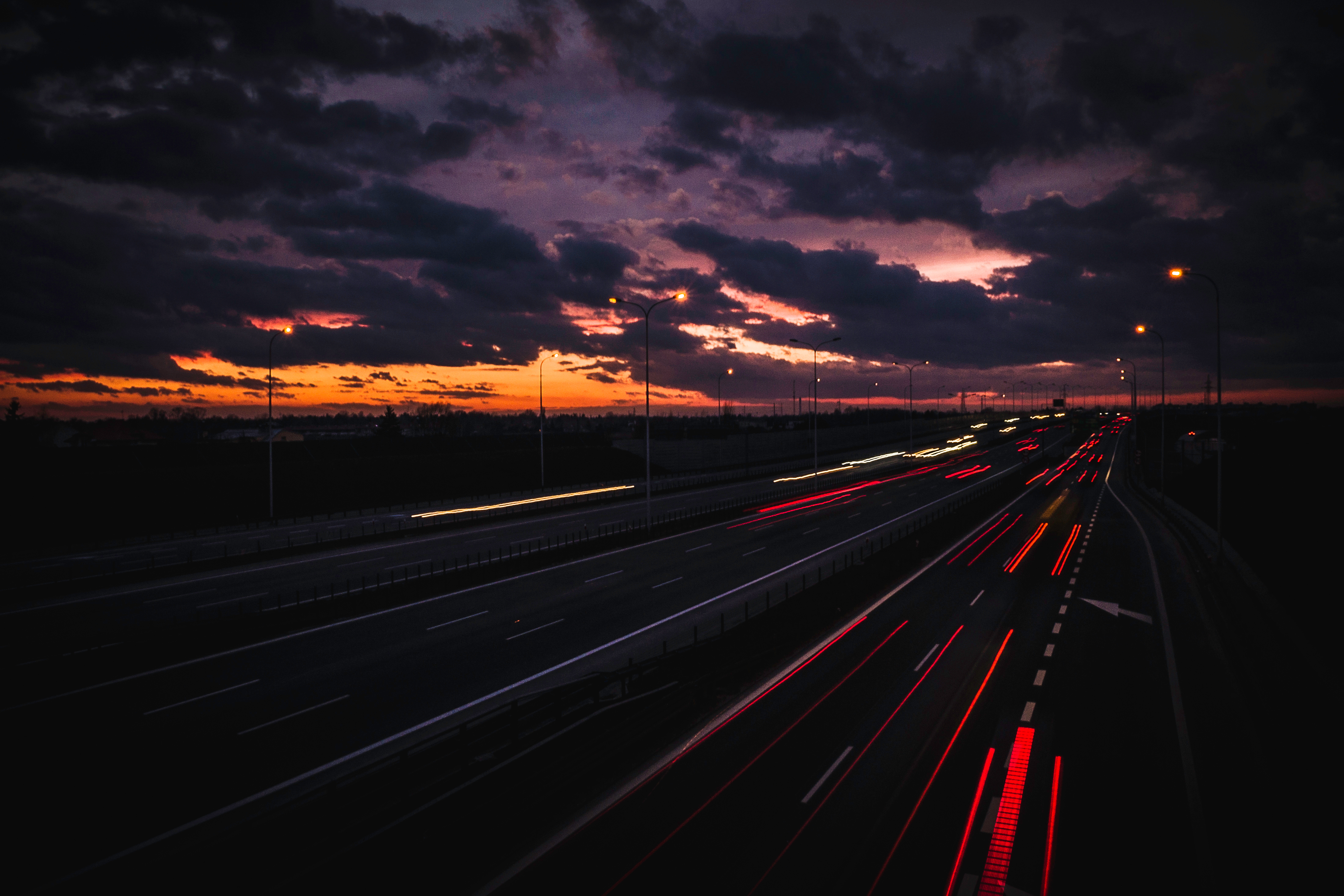 Download Horizon Light Cloud Time Lapse Night Road Man Made Highway 4k