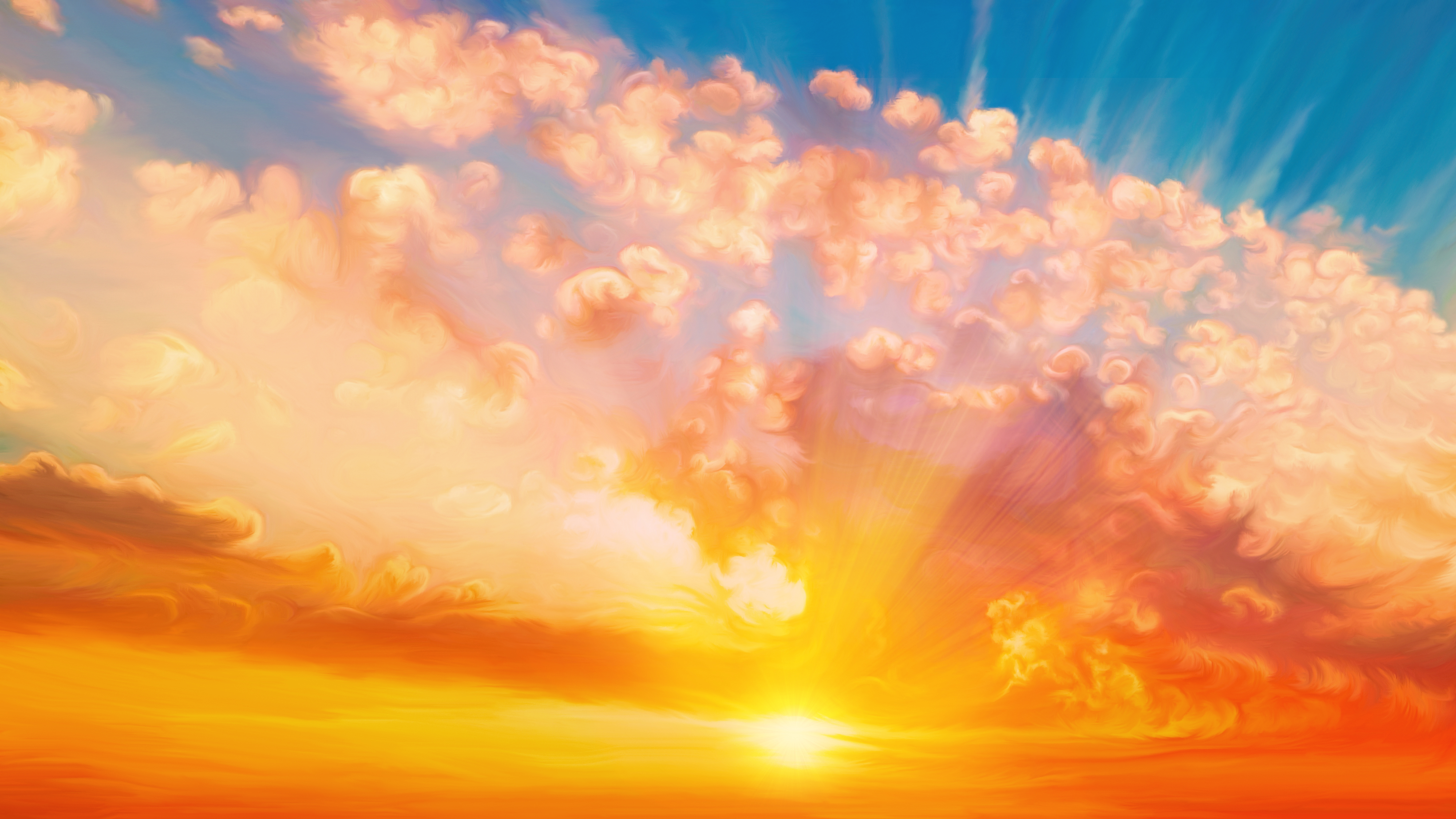 Download Cloud Sun Yellow Orange (Color) Sunset Sky Artistic Painting 4k Ultra HD Wallpaper by