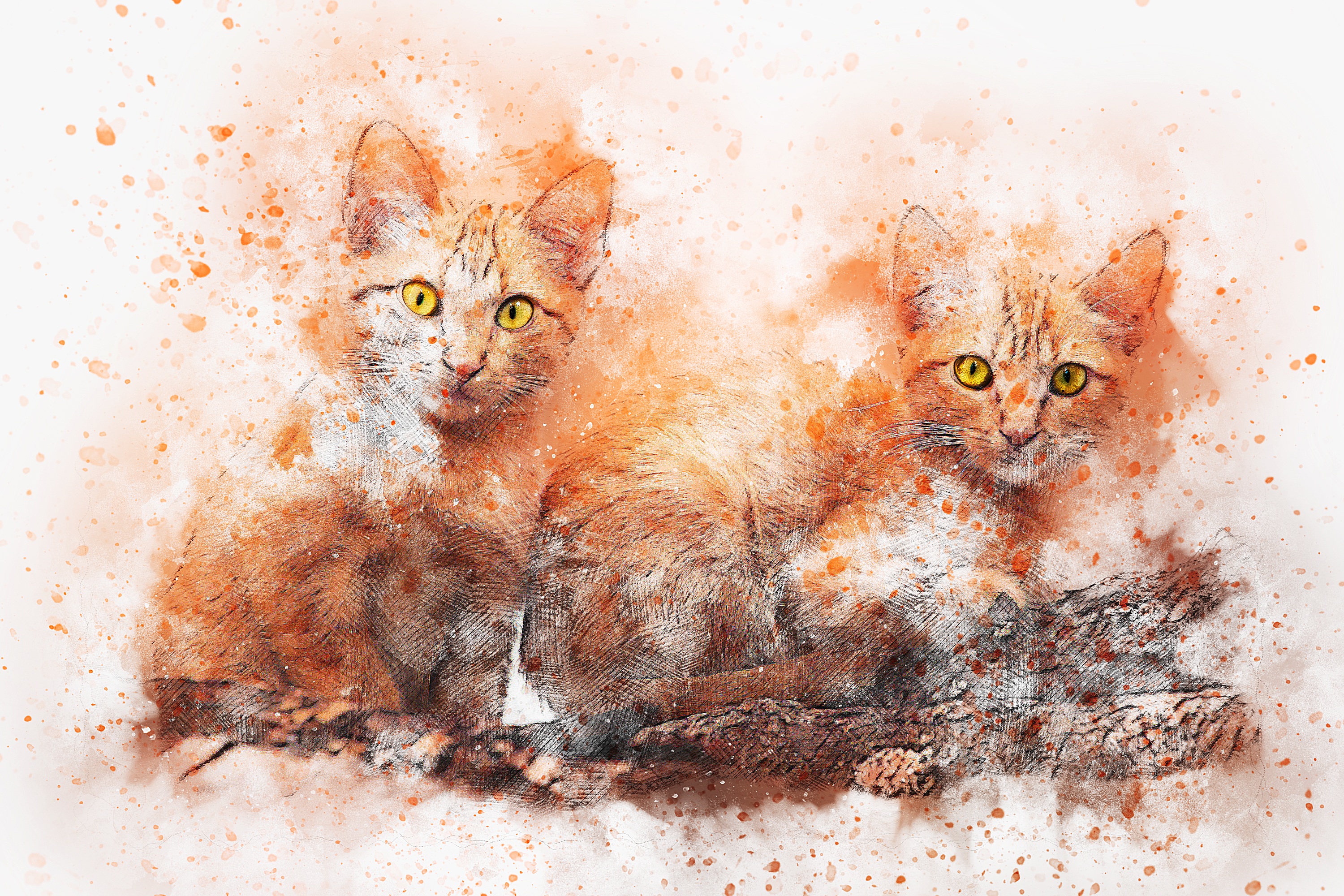 Artistic Feline Duo HD Wallpaper