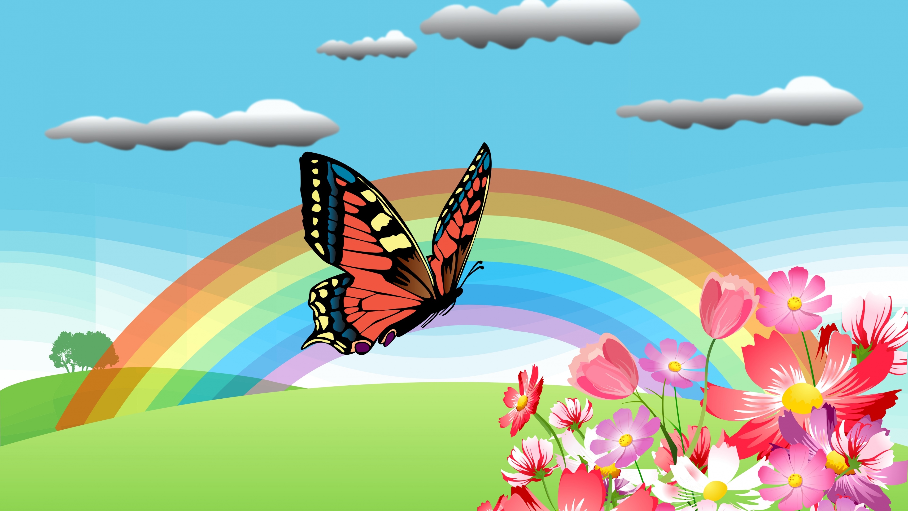 Download Flower Butterfly Rainbow Artistic Spring 4k Ultra HD Wallpaper