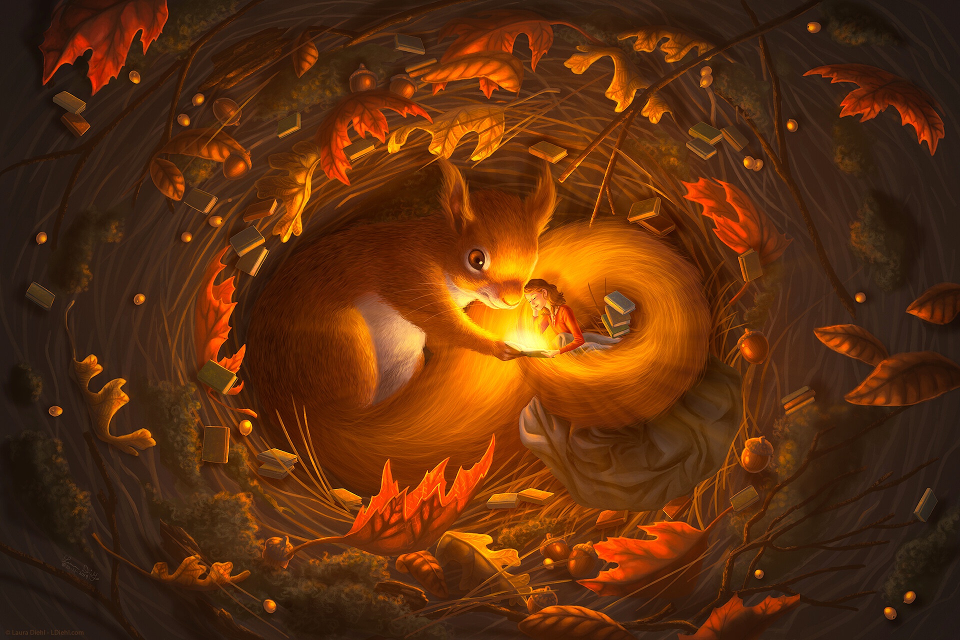 Download Child Rodent Squirrel Fall Fantasy Animal HD Wallpaper by