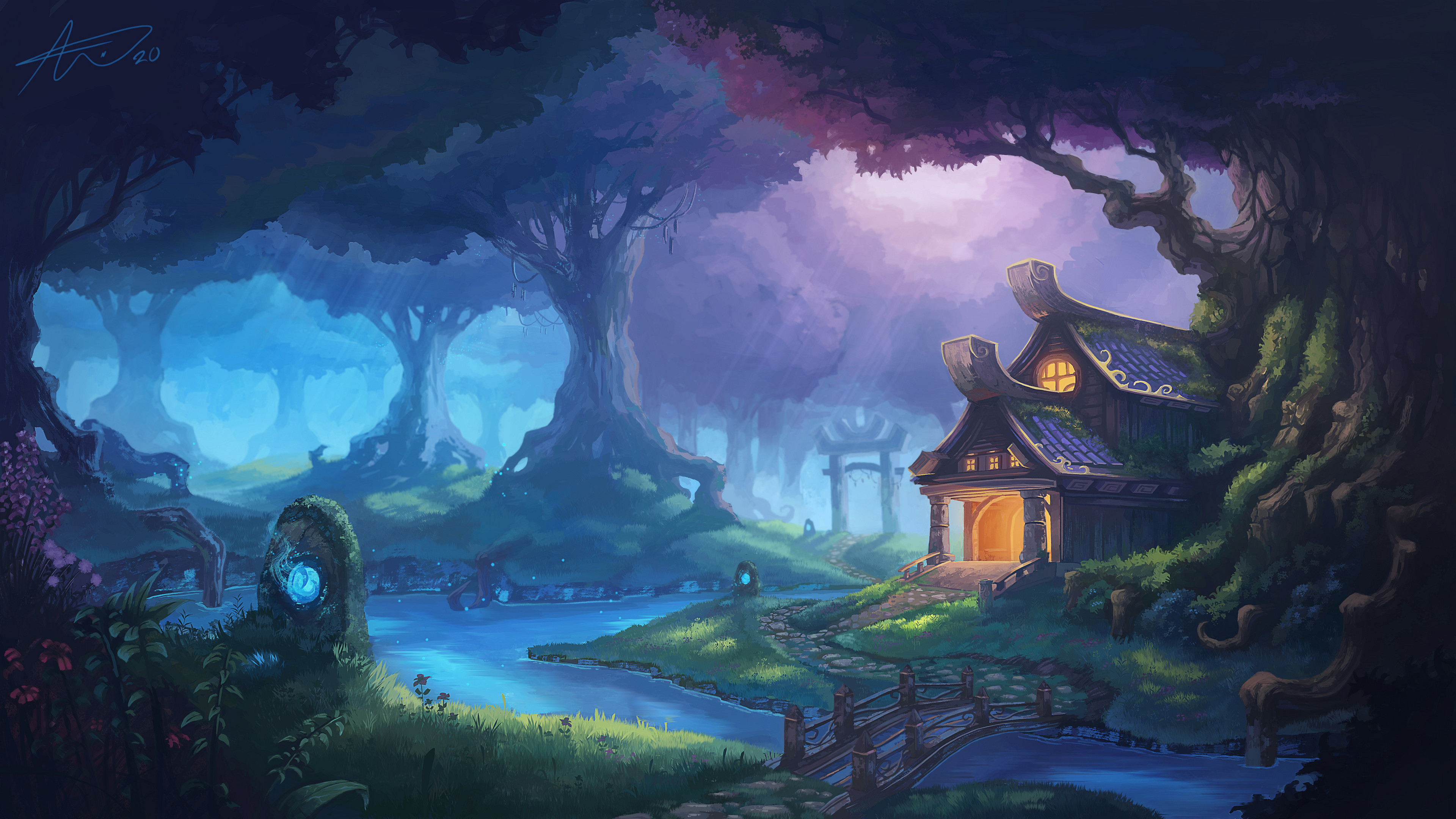 Fantasy House in Enchanted Forest 4K Ultra HD Wallpaper by Adam Törn