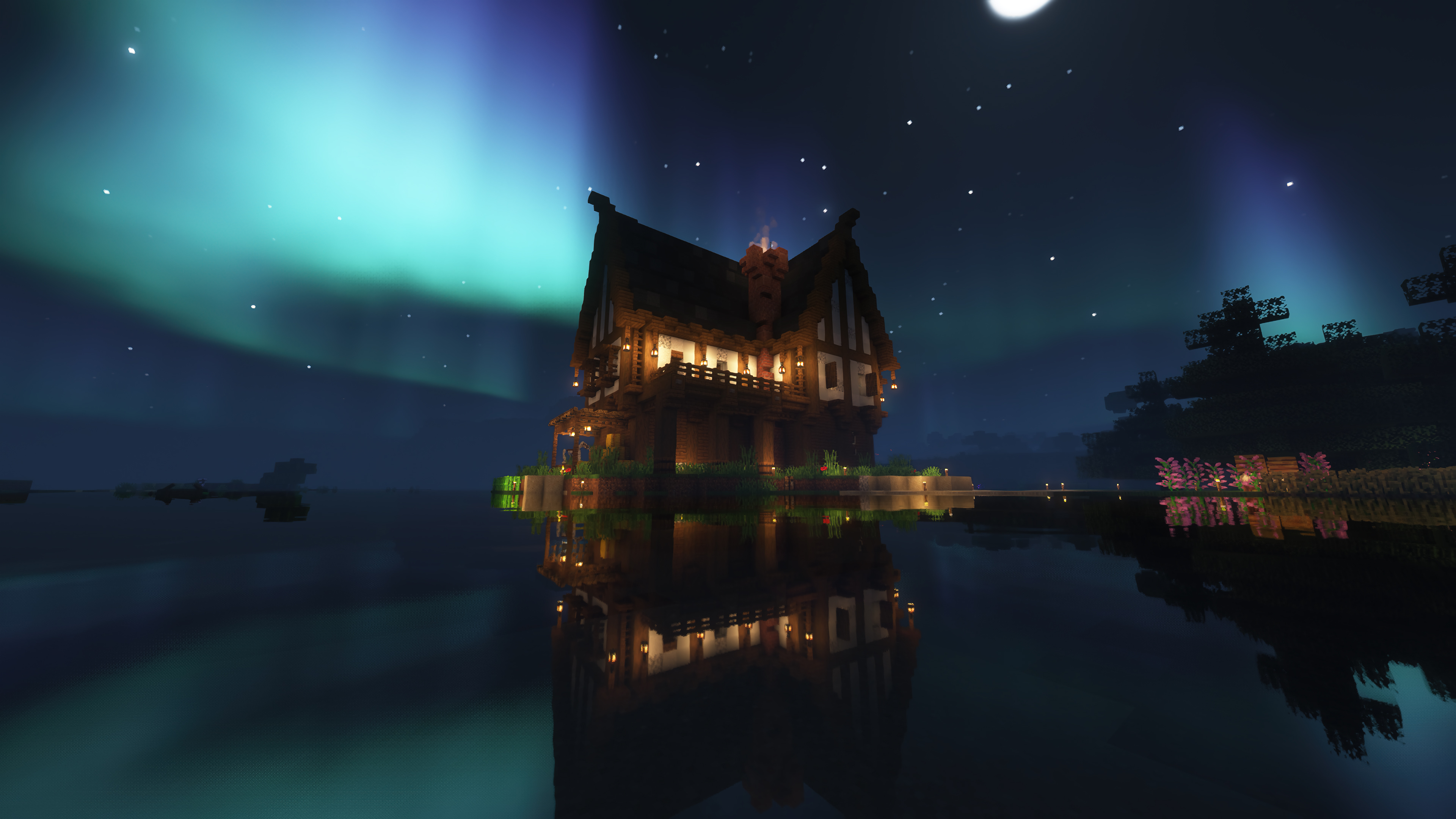 Download Minecraft Aurora Reflection in 4K Ultra HD