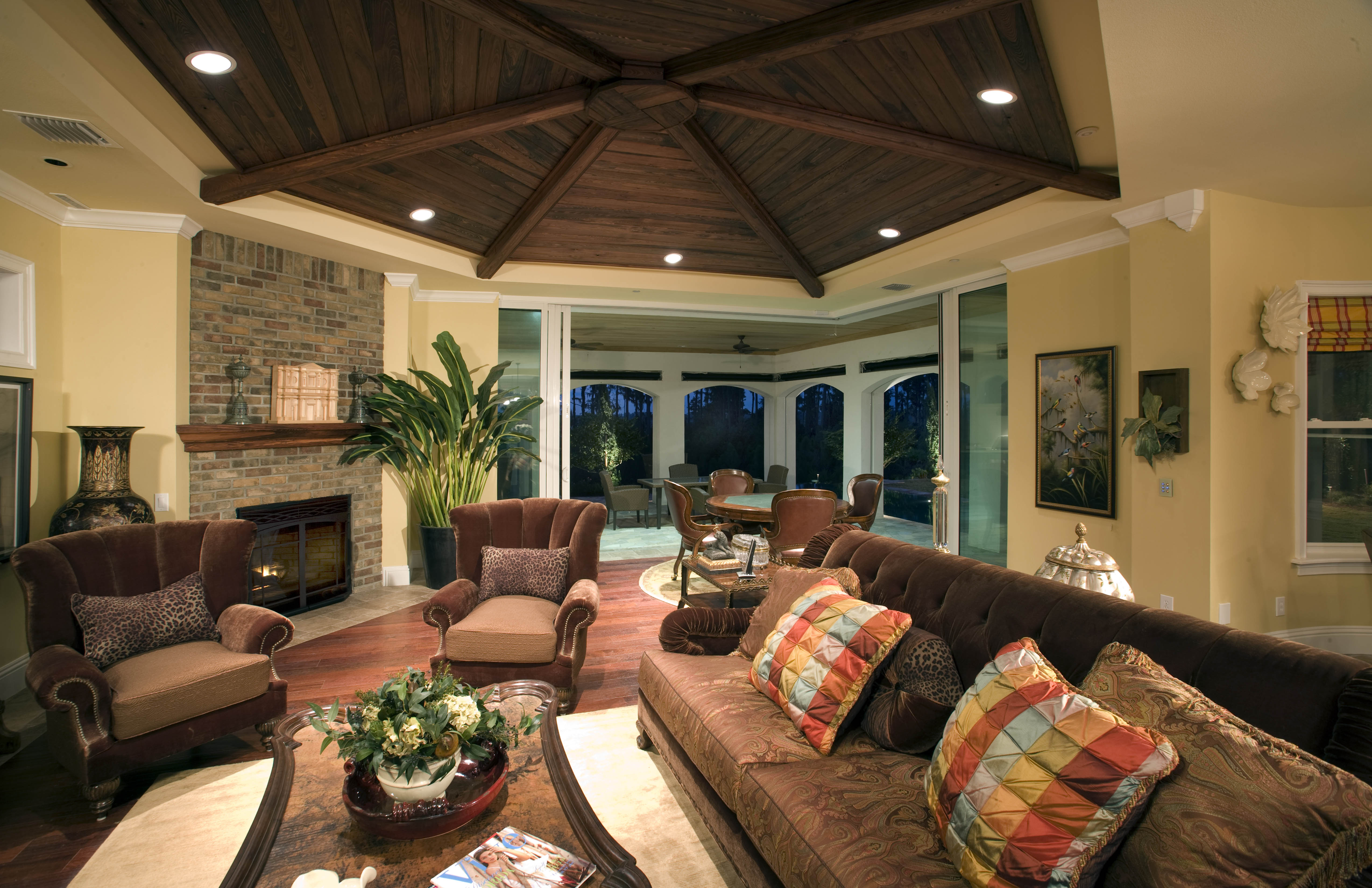 Download Living Room Lounge Chair Fireplace Cottage Man Made Room 4k Ultra HD Wallpaper