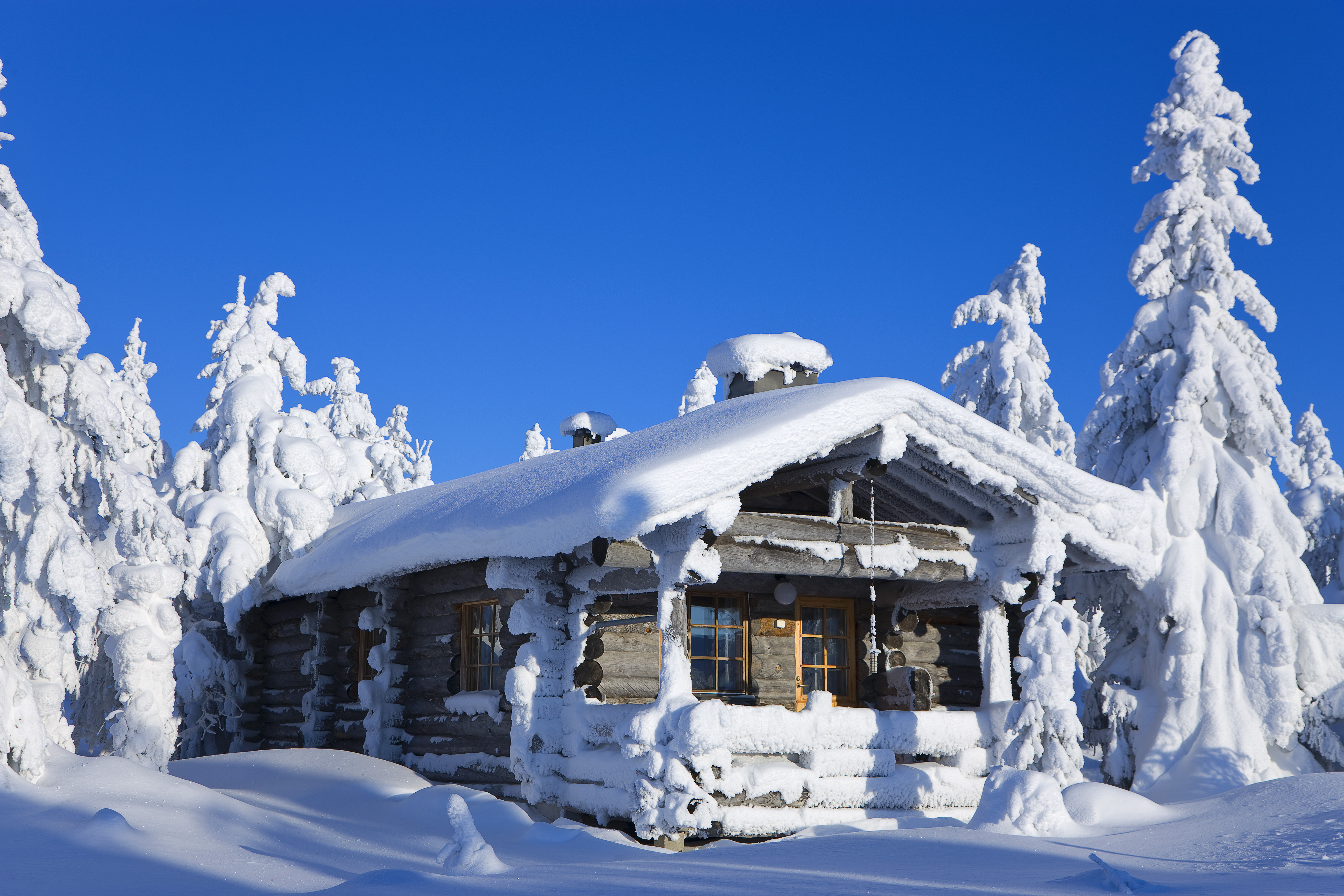 Download Wood Snow Tree Winter Man Made Cabin 4k Ultra HD Wallpaper