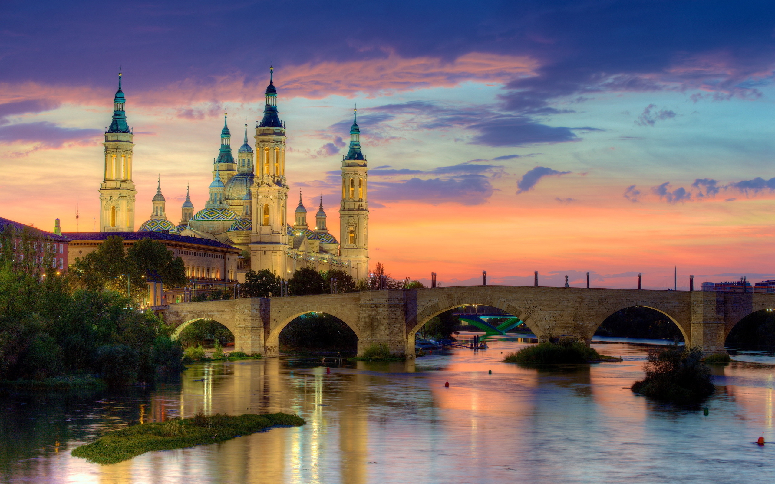 Download Bridge Spain City Cathedral Religious Cathedral-Basilica Of Our Lady Of The Pillar HD