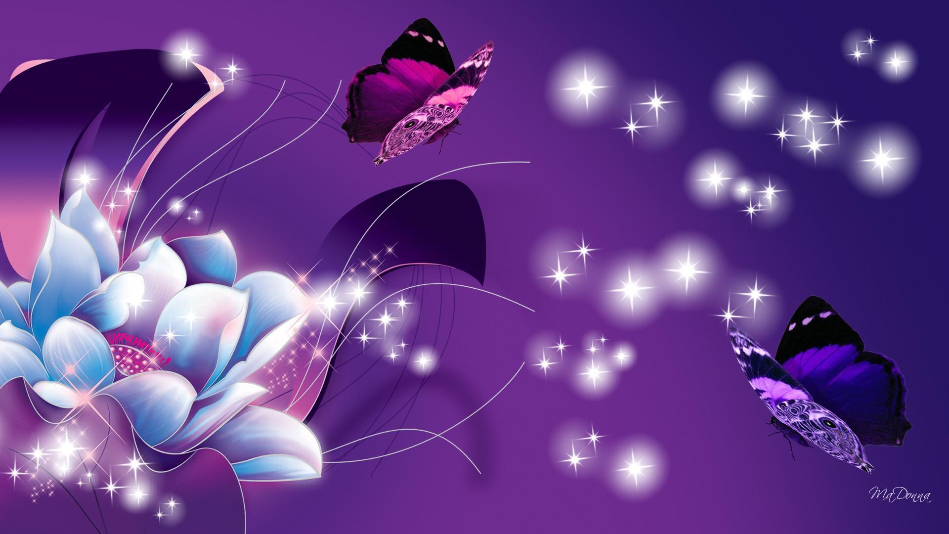 Download Sparkles Purple Flower Artistic Butterfly HD Wallpaper by MaDonna