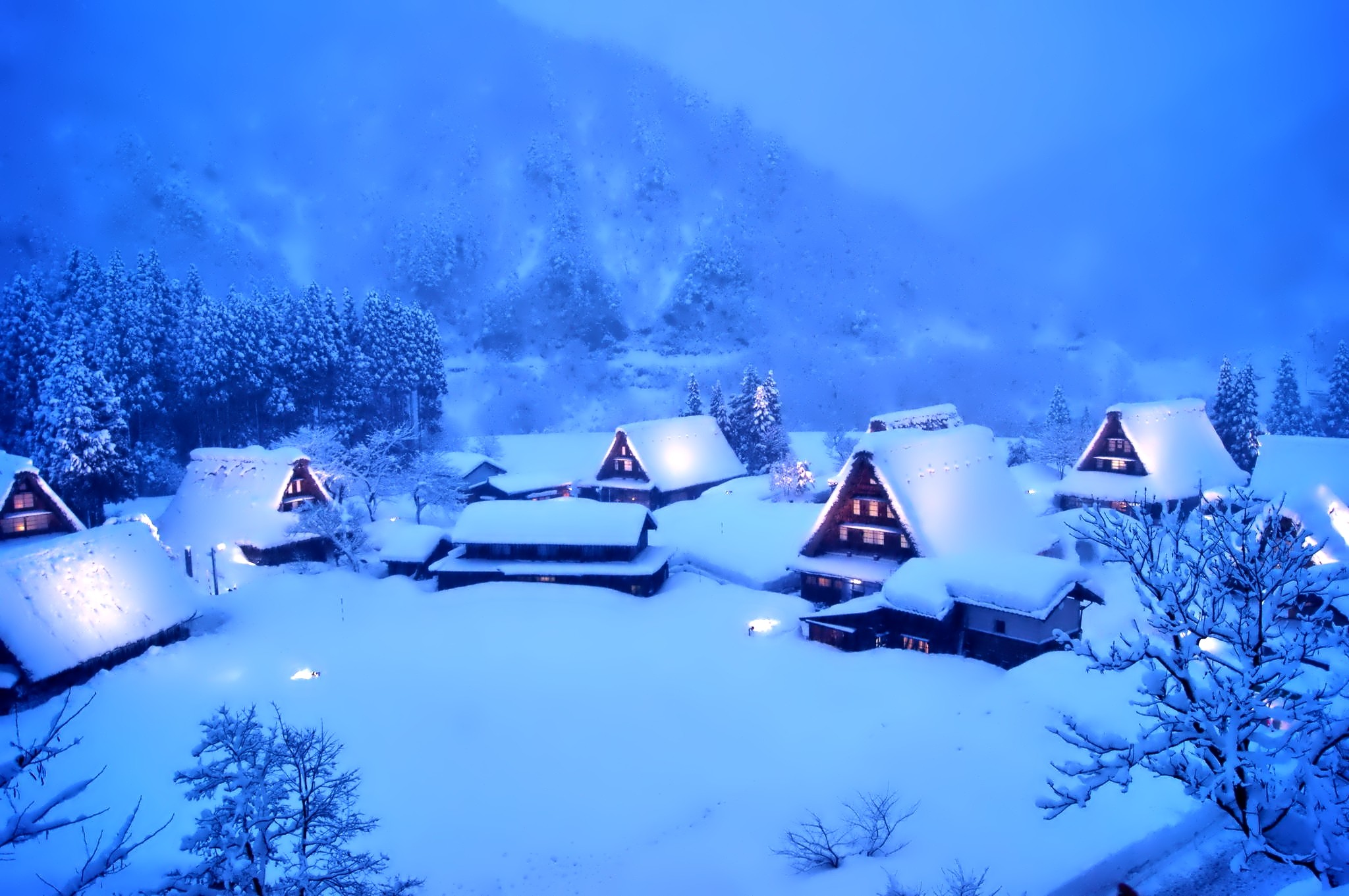 Download Tree Village House Snow Earth Photography Winter HD Wallpaper