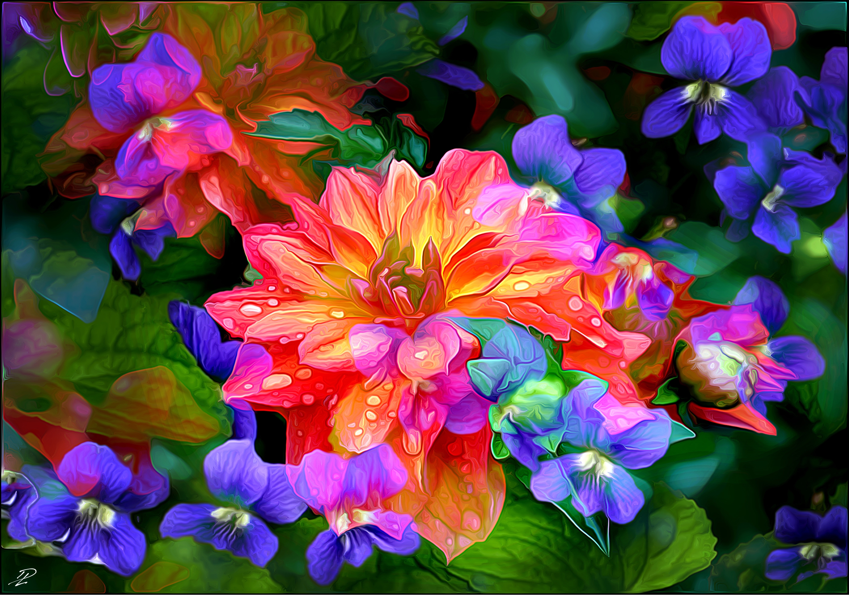 Download Colorful Colors Dahlia Flower Artistic Painting HD Wallpaper