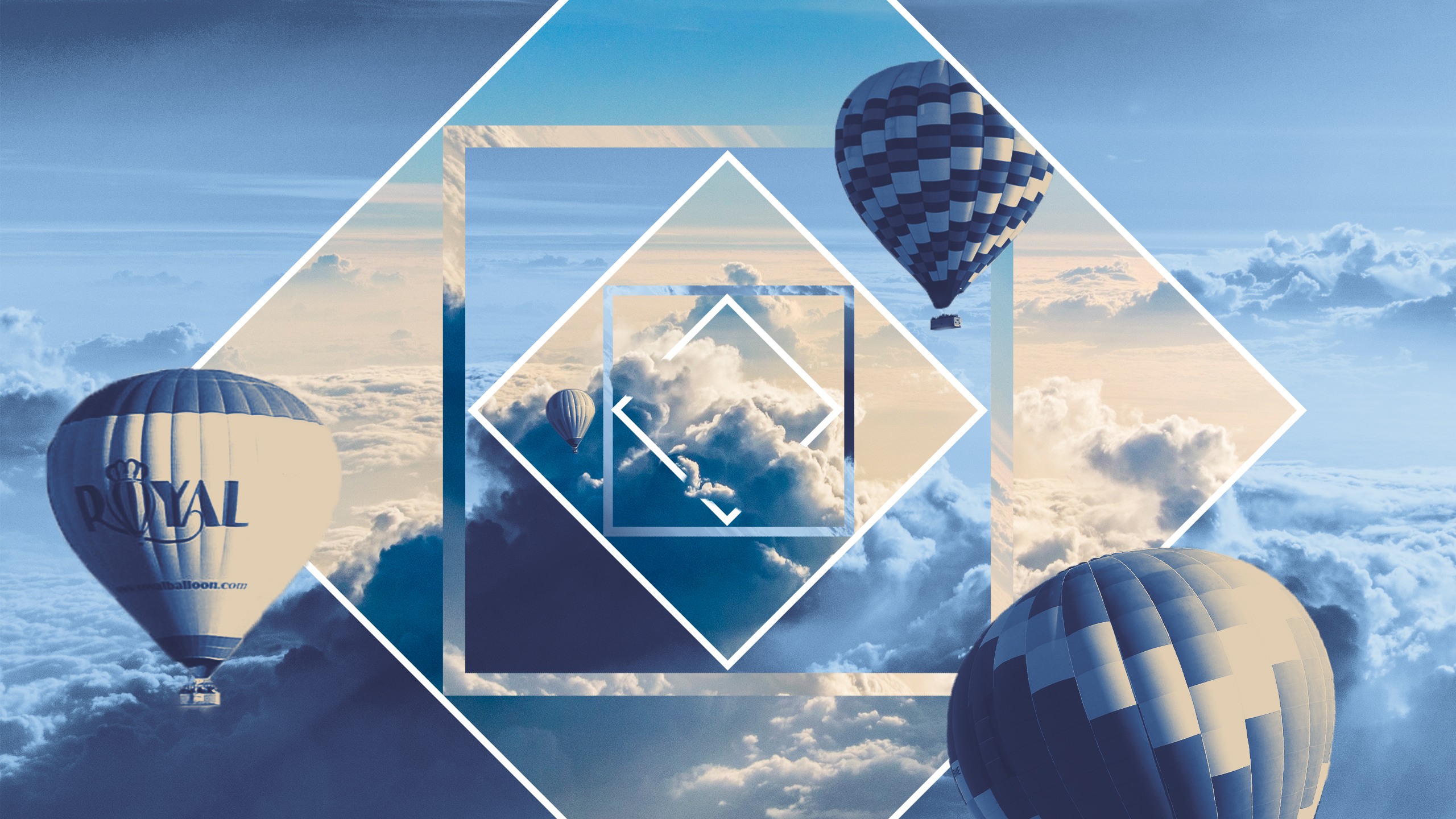 Download Hot Air Balloon Cloud Blue Sky Polyscape Artistic Balloon HD Wallpaper