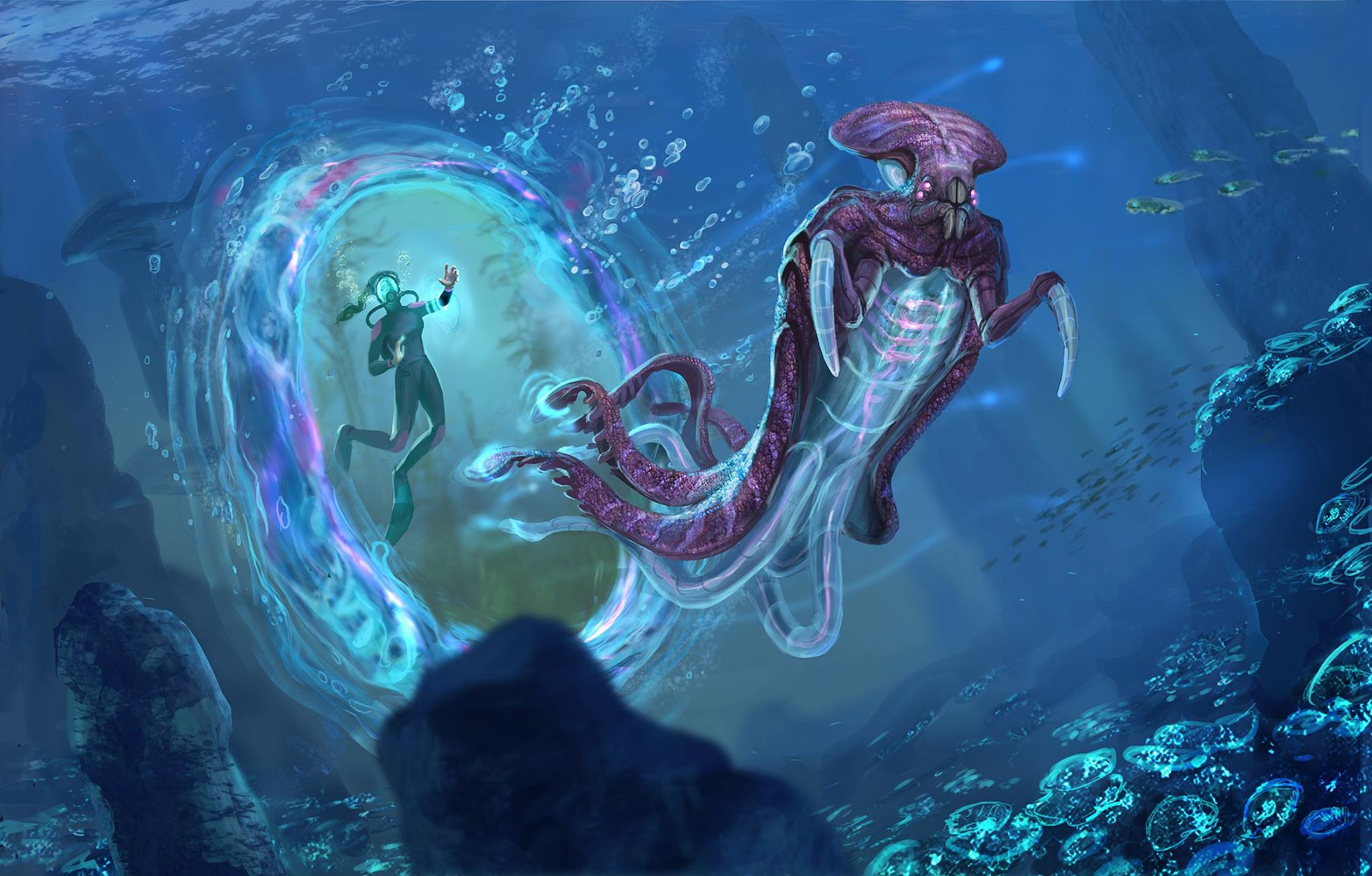Subnautica Mystical Creature Encounter HD Wallpaper