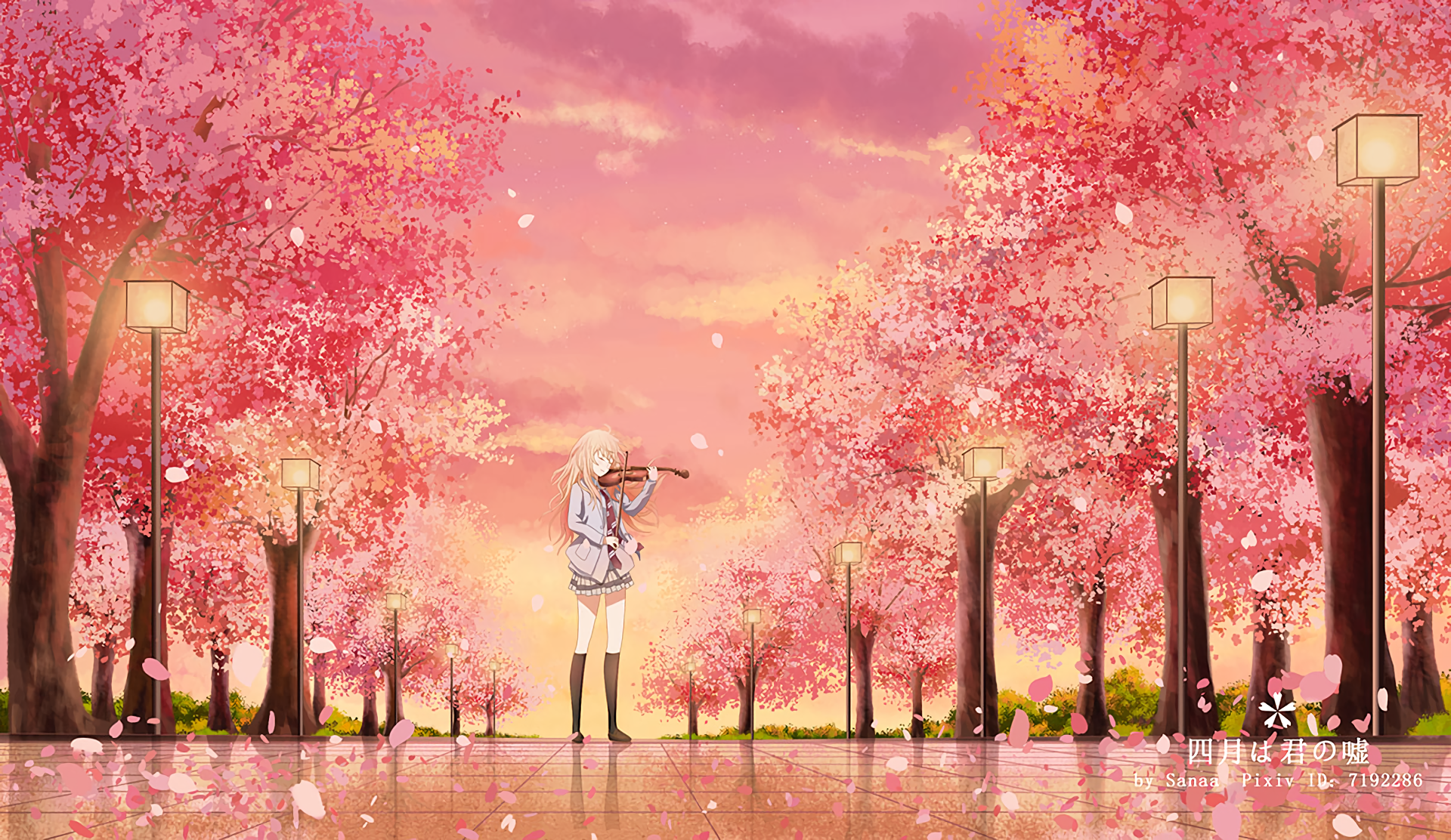 Kaori Miyazono in Cherry Blossoms Your Lie in April HD Wallpaper by Sanaa