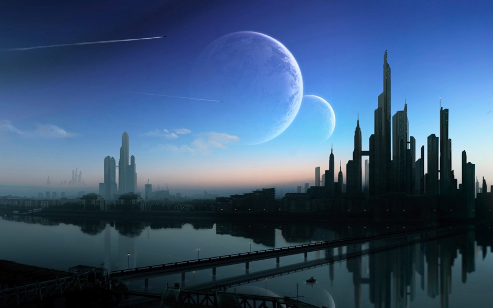 HD Wallpaper SciFi City by the Water Under a Stunning Sky