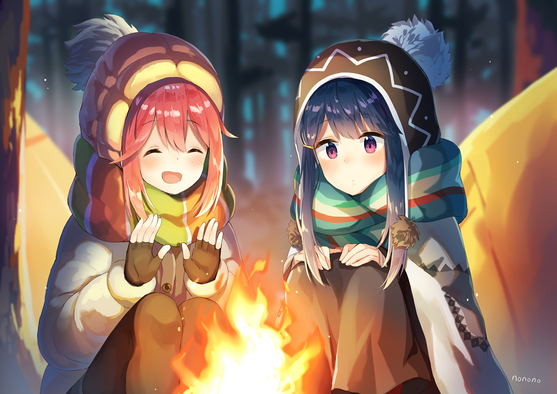 Laidback camp Nadeshiko & Rin camp fire HD Duvar kağıdı Arka plan 1920x1359 ID905624