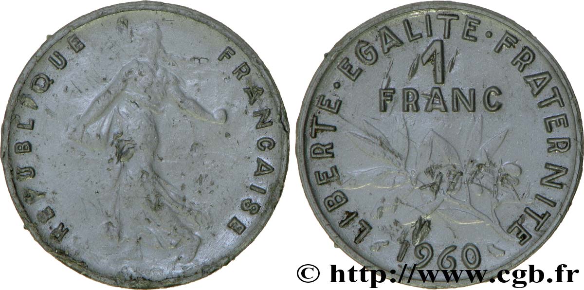 Pièce scolaire de 1 franc Semeuse, nickel, avec gros 0, plastique 1960