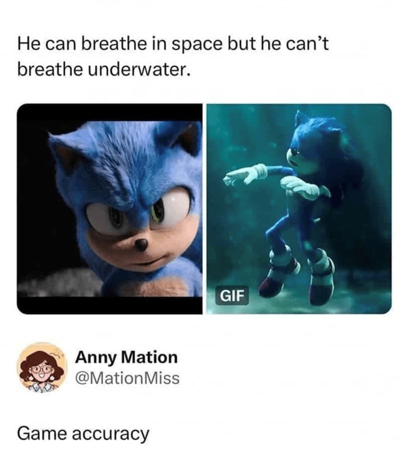 ﻿He can breathe in space but he can’t breathe underwater. GIF Anny Mation @MationMiss Game accuracy